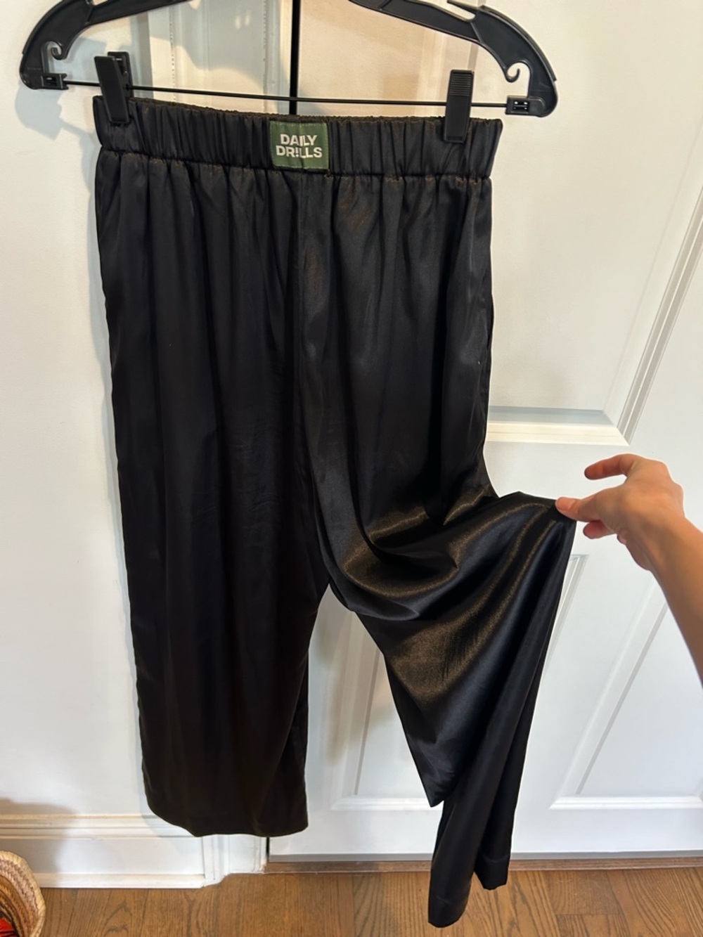 Daily Drills Black Wide-Leg Satin Pants